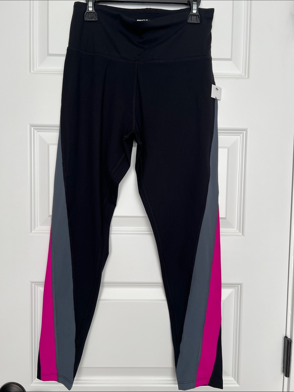 DKNY Black Leggings with Pink and Gray Side Panels